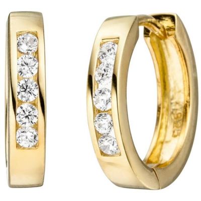 Creolen 925 Sterling Silber gold vergoldet 10 Zirkonia Ohrringe | 46382 / EAN:4053258323854