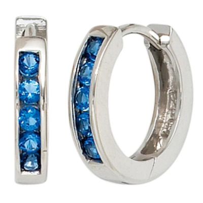 Creolen 925 Sterling Silber rhodiniert 10 Zirkonia blau Ohrringe | 40636 / EAN:4053258219461