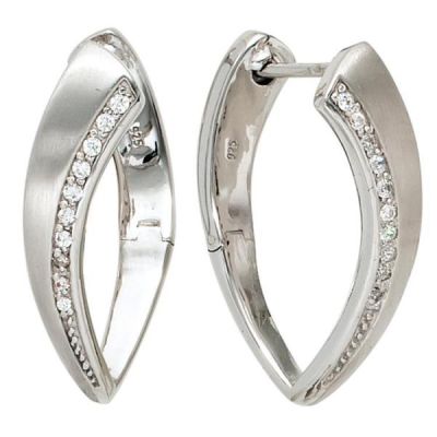 Creolen 925 Sterling Silber rhodiniert teilmattiert mit Zirkonia | 40731 / EAN:4053258221167