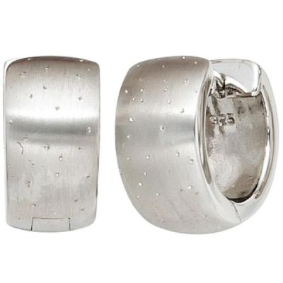 Creolen breit rund 925 Sterling Silber mattiert mit Glitzereffekt | 40468 / EAN:4053258217160