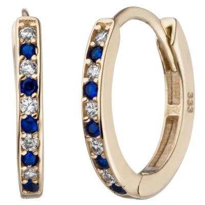 Creolen oval 333 Gold Gelbgold 20 Zirkonia blau weiß Ohrringe | 53618 / EAN:4053258536131