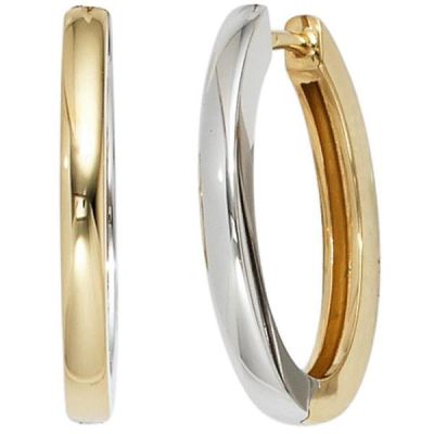 Creolen oval 585 Gelbgold Weißgold bicolor Ohrringe Goldcreolen | 37631 / EAN:4053258045978