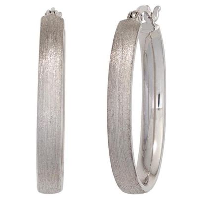 Creolen oval 925 Sterling Silber rhodiniert oval mattiert Ohrringe | 43265 / EAN:4053258263457