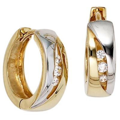 Creolen rund 333 Gold Gelbgold bicolor 6 Zirkonia Ohrringe Goldcreolen | 39597 / EAN:4053258203033