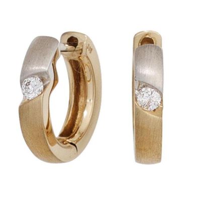 Creolen rund 585 Gold Gelbgold bicolor matt 2 Diamanten Brillanten | 42040 / EAN:4053258242414