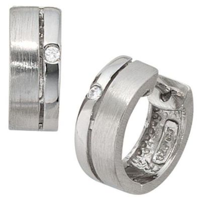 Creolen rund 925 Sterling Silber mattiert 2 Zirkonia Ohrringe | 29734 / EAN:4053258101544