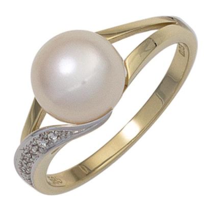 Damen Ring 585 Gelbgold 1 Perle 6 Diamanten | 42577 / EAN:4053258253946