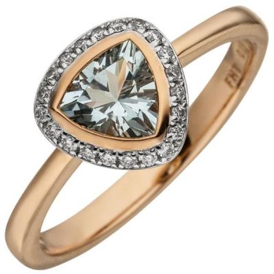 Damen Ring 585 Rotgold 21 Diamanten 1 Aquamarin hellblau | 50451 / EAN:4053258366035