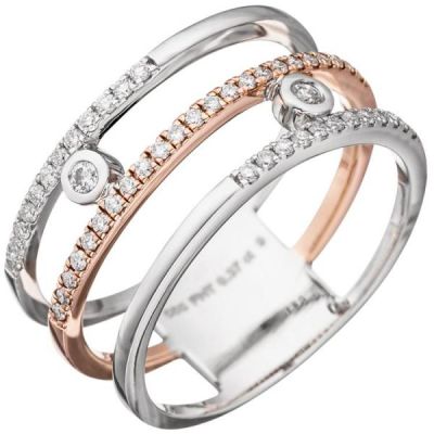 Damen Ring breit 585 Weißgold Rotgold, bicolor 49 Diamanten | 46224 / EAN:4053258304426