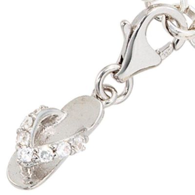 Einhänger Charm Flip-Flop 925 Sterling Silber rhodiniert 7 Zirkonia | 29834 / EAN:4053258095348