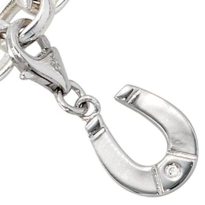 Einhänger Charm Hufeisen 925 Sterling Silber rhodiniert 1 Zirkonia | 29864 / EAN:4053258094907