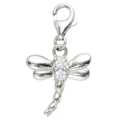 Einhänger Charm Libelle 925 Sterling Silber rhodiniert 2 Zirkonia | 40528 / EAN:4053258217597