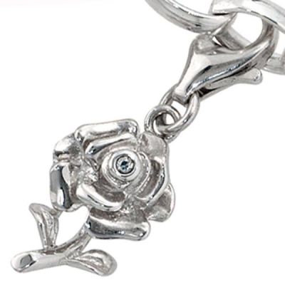 Einhänger Charm Rose 925 Sterling Silber rhodiniert 1 Zirkonia | 33131 / EAN:4053258094969