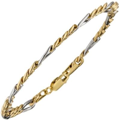 Figaro Armband 333 Gelbgold Weißgold bicolor 19 cm Armband Karabiner | 32673 / EAN:4053258062821