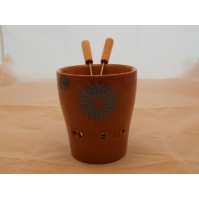 Fondue-Becher Flower aus Keramik in Hellbraun | 1529 / EAN:4019581834795