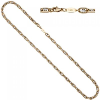 Halskette 585 Gelbgold Weißgold bicolor 50 cm Goldkette Karabiner | 50518 / EAN:4053258351475