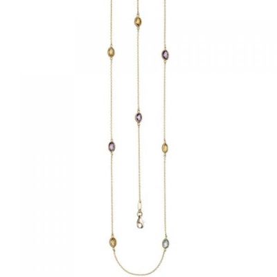 Halskette Kette lang 585 Gold Gelbgold Citrine Blautopase Amethyste 90 cm | 49205 / EAN:4053258340479