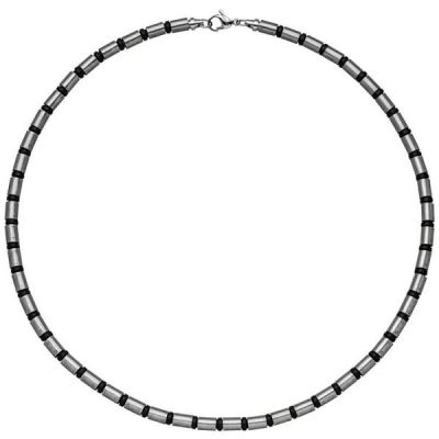 Herren Halskette Kette Edelstahl matt mit Kautschuk 50 cm Karabiner | 52090 / EAN:4053258457924