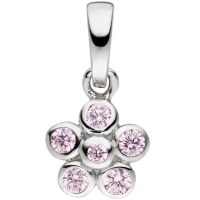 Kinder Anhänger Blume rosa 925 Sterling Silber 6 Zirkonia | 53344 / EAN:4053258523407