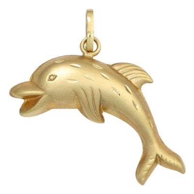 Kinder Anhänger Delfin 333 Gold Gelbgold matt mattiert Kinderanhänger | 42918 / EAN:4053258257630