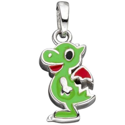 Kinder Anhänger Drache 925 Sterling Silber grün rot lackiert | 45011 / EAN:4053258293300