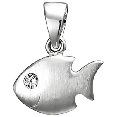 Kinder Anhänger Fisch 925 Sterling Silber matt 1 Zirkonia Silberanhänger | 52640 / EAN:4053258505052