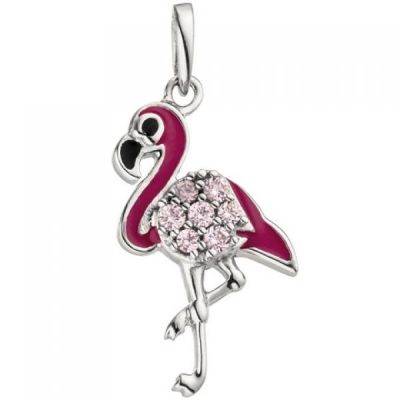 Kinder Anhänger Flamingo rosa pink 925 Sterling Silber 7 Zirkonia | 50310 / EAN:4053258351574