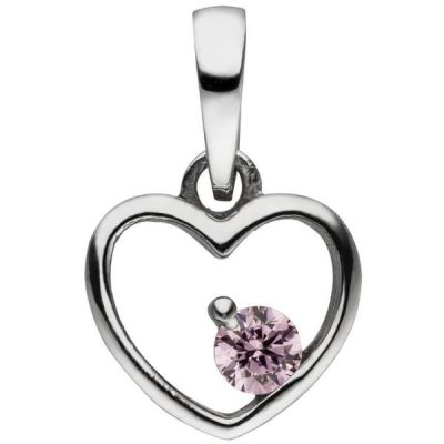 Kinder Anhänger Herz 925 Sterling Silber 1 Zirkonia rosa Herzanhänger | 51875 / EAN:4053258462454