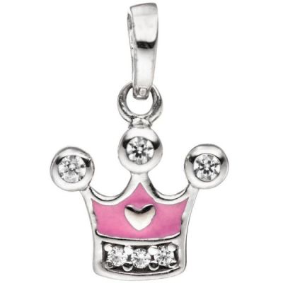 Kinder Anhänger Krone 925 Sterling Silber mit Zirkonia rosa | 46296 / EAN:4053258305874