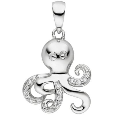 Kinder Anhänger Oktopus 925 Sterling Silber 14 Zirkonia | 53539 / EAN:4053258518649