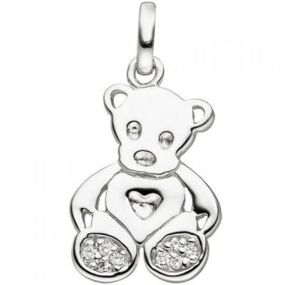 Kinder Anhänger Teddy Teddybär 925 Sterling Silber 8 Zirkonia | 48330 / EAN:4053258329214