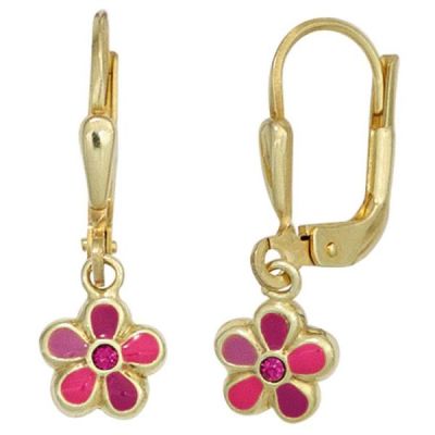 Kinder Boutons Blume rot 333 Gelbgold Ohrringe Ohrhänger Kinderohrringe | 42936 / EAN:4053258257814