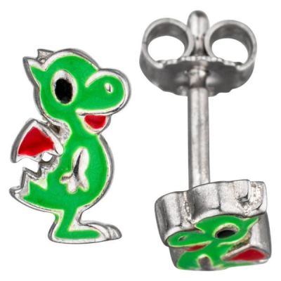 Kinder Ohrstecker Drache grün 925 Sterling Silber Kinderohrringe | 45010 / EAN:4053258293294