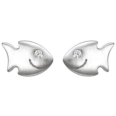 Kinder Ohrstecker Fisch 925 Sterling Silber matt 2 Zirkonia Ohrringe | 52639 / EAN:4053258511695