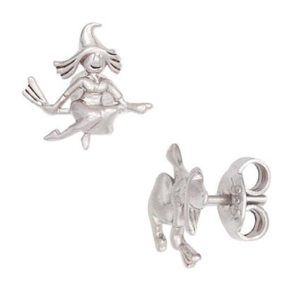 Kinder Ohrstecker Hexe 925 Sterling Silber mattiert Ohrringe Kinderohrringe | 42932 / EAN:4053258257760