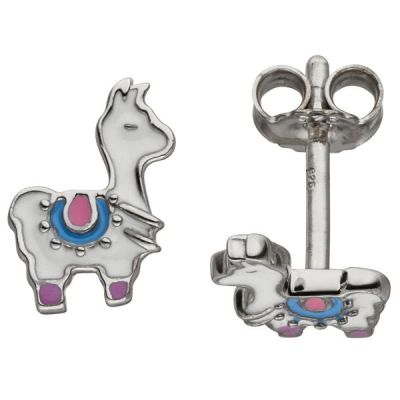 Kinder Ohrstecker Lama bunt 925 Sterling Silber Ohrringe Kinderohrringe | 51867 / EAN:4053258457061