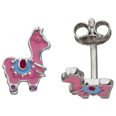 Kinder Ohrstecker Lama pink 925 Sterling Silber Ohrringe Kinderohrringe | 51864 / EAN:4053258457016