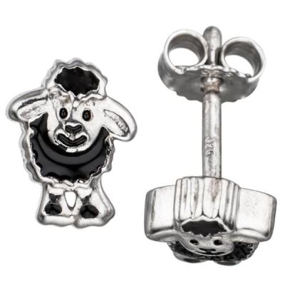 Kinder Ohrstecker schwarzes Schaf 925 Sterling Silber lackiert Kinderohrringe | 45004 / EAN:4053258293232