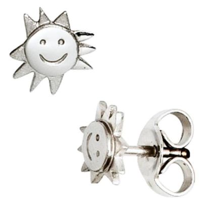 Kinder Ohrstecker Sonne 925 Sterling Silber teil matt Ohrringe Kinderohrringe | 40110 / EAN:4053258211533