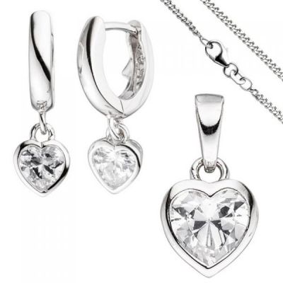 Kinder Schmuck-Set Herz 925 Silber mit Zirkonia Anhänger Ohrringe Kette 38 cm | 49838 / EAN:4053258347041