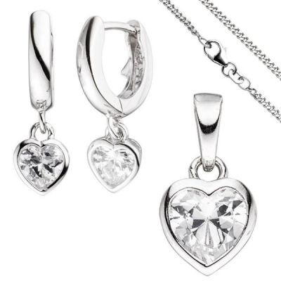 Kinder Schmuck-Set Herz 925 Silber mit Zirkonia Anhänger Ohrringe Kette 42 cm | 49839 / EAN:4053258347058