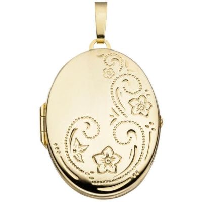 Medaillon oval Blumen 333 Gold Gelbgold Anhänger zum ffnen | 37444 / EAN:4053258062494