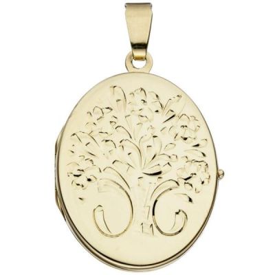 Medaillon oval Blumen 585 Gold Gelbgold Anhänger zum ffnen | 37440 / EAN:4053258062395