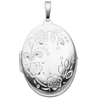 Medaillon oval Blumen für 2 Fotos 925 Sterling Silber zum ffnen | 33239 / EAN:4053258093306