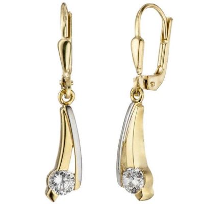 Ohrhänger 333 Gold Gelbgold bicolor 2 Zirkonia Ohrringe Boutons | 46327 / EAN:4053258306758