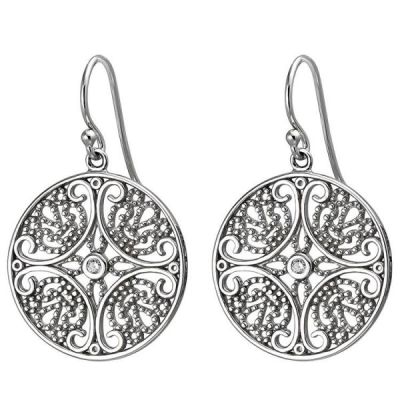 Ohrhänger 925 Sterling Silber 2 Zirkonia Ohrringe Silberohrringe | 52750 / EAN:4053258512395