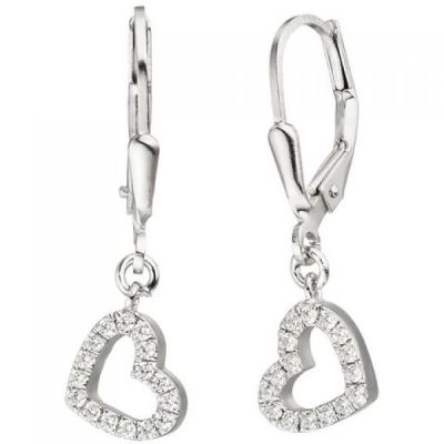 Ohrhänger Herz 925 Sterling Silber 32 Zirkonia Ohrringe Boutons | 49151 / EAN:4053258341414