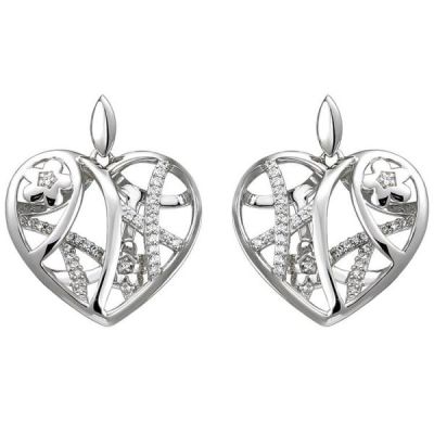 Ohrhänger Herz/Blumen 925 Sterling Silber 70 Zirkonia Ohrringe | 52710 / EAN:4053258512159