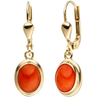 Ohrhänger oval 333 Gold Gelbgold 2 Korallen orange Ohrringe Goldohrringe | 46889 / EAN:4053258315248