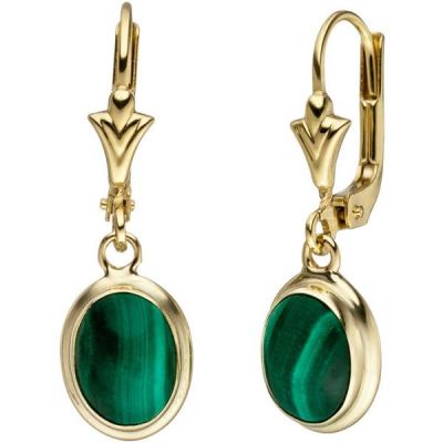 Ohrhänger oval 585 Gold Gelbgold 2 Malachite grün Ohrringe Goldohrringe | 46891 / EAN:4053258318775